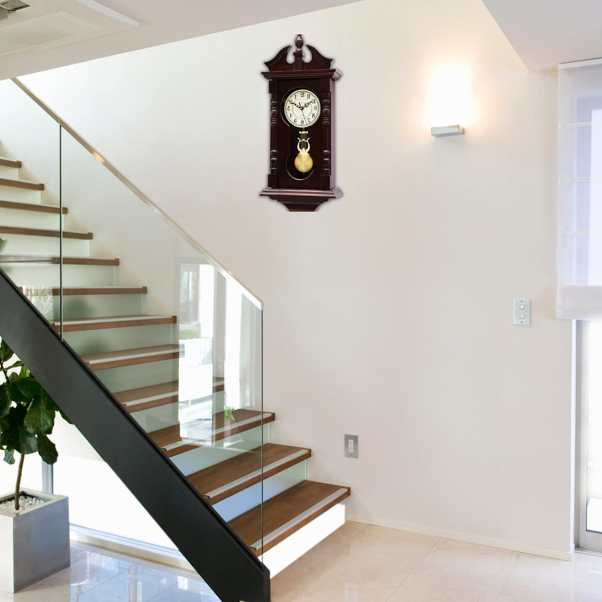 Vmarketingsite Grandfather Wall Clocks Battery Operated for Living Room Decor, Traditional Wood Wall Pendulum Clock with Westminster Chime, Makes A Great Housewarming Or Birthday Gift Vmarketingsite