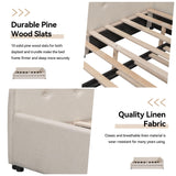 KT Rolster Queen Size Daybed with Storage and USB, Modern Cloud Bed Frame with Twin Size Trundle, Linen Upholstered Platform Bed, Queen Corner Daybed for Bedroom, No Box Spring Required, Beige KT Rolster