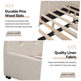 KT Rolster Full Size Daybed with Storage and USB, Modern Cloud Bed Frame with Twin Size Trundle, Linen Upholstered Platform Bed, Full Corner Daybed for Living Room, No Box Spring Required, Beige KT Rolster