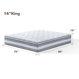 Naruchu King Mattress, 14 Inch King Size Hybrid Mattresses with Memory Foam and Individual Pocket Spring for Motion Isolation, Pressure Relief, Medium Firm Mattress in a Box, 76 * 80 * 14 Naruchu