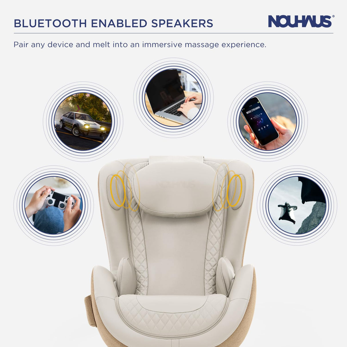 Nouhaus NOU Campo Heated Massage Chair,Full Body Massaging Zero-Gravity Leisure Recliner with Low-Noise 3D Massage and Dual Sound Systems Modern Massage Chairs (Elder White) Nouhaus