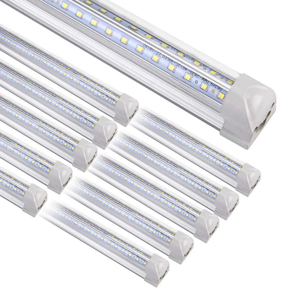 Henwsi 8FT LED Shop Light Fixture, White 10 Pack T8 Integrated Tube Lights, 72W 9500LM 6500K High Output Clear Cover, V Shape 270 Degree Lighting for Garage Warehouse, Upgraded Lights Plug an - WoodArtSupply