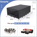 Patio Furniture Covers, Gorpche Outdoor Furniture Covers Waterproof, Tear-Resistant Patio Table and Chair Set Cover with Upgraded Fastener Windproof Buckle Straps, Heavy Duty, 108"L× 82"W× 28"H, Black Gorpche