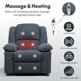 Softa 360° Swivel Rocker Recliner with Massage & Heat for Adults, Manual Rocking Chair with USB Port & Side Pocket, Swivel Glider Recliner for Living Room Apartment Small Spaces (Blue Gray) Softa