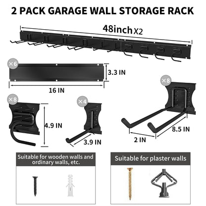 96 Inch Garden Tool Organizer, Wall Mount Tool Storage Rack, Heavy Duty Yard Tool Organizer for Garage With 20 Adjustable Hooks Max Load 1500 LBS Garage Shelving for Hanging Rake, Shovels, Tr - WoodArtSupply