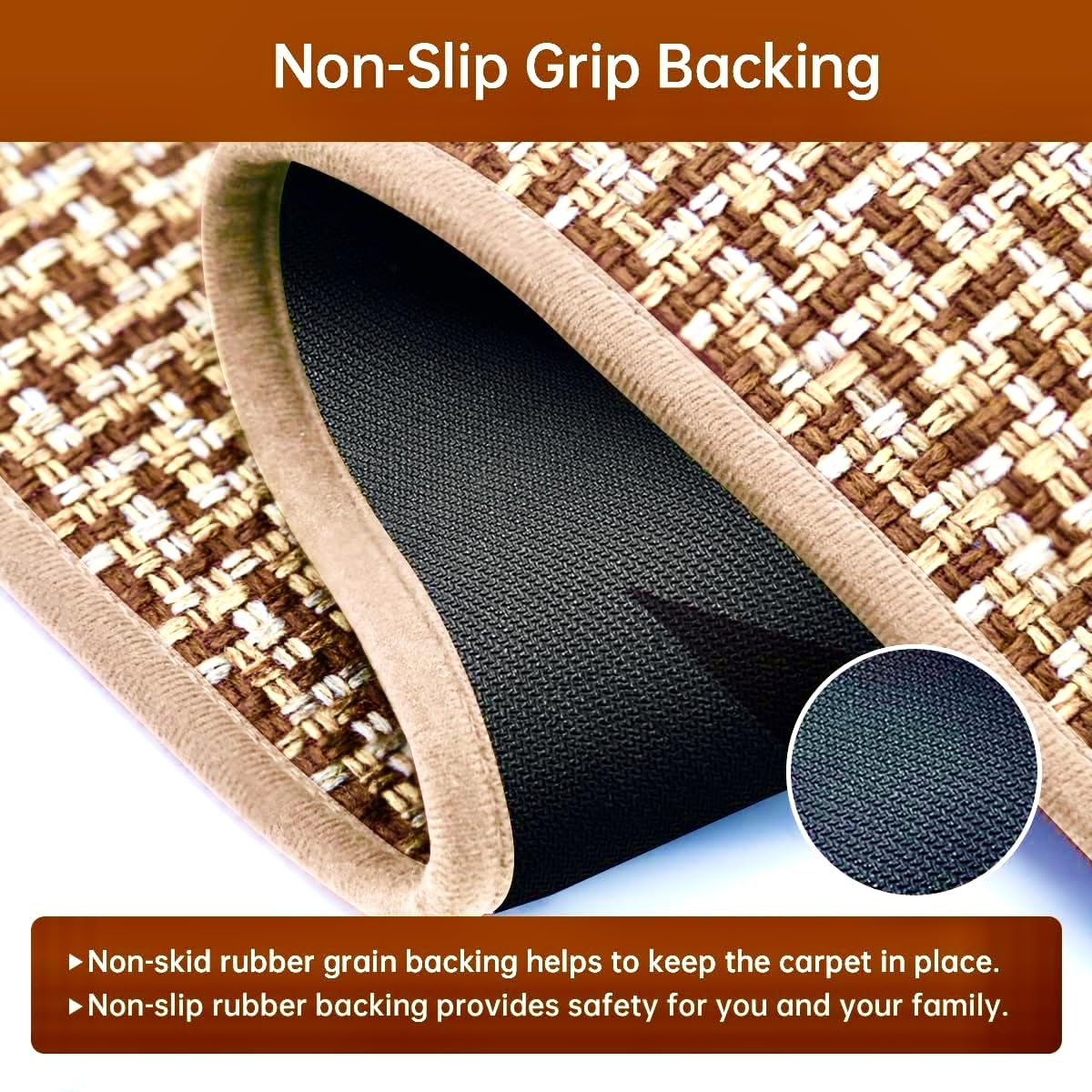 eqivei Kitchen Rugs and Mats Non Skid Washable Set of 2 PCS, Absorbent Runner Rugs for Kitchen, Farmhouse Weave Floor Mats in Front of Sink, 17.3"x 47"+17.3"x 29" (Brown) eqivei