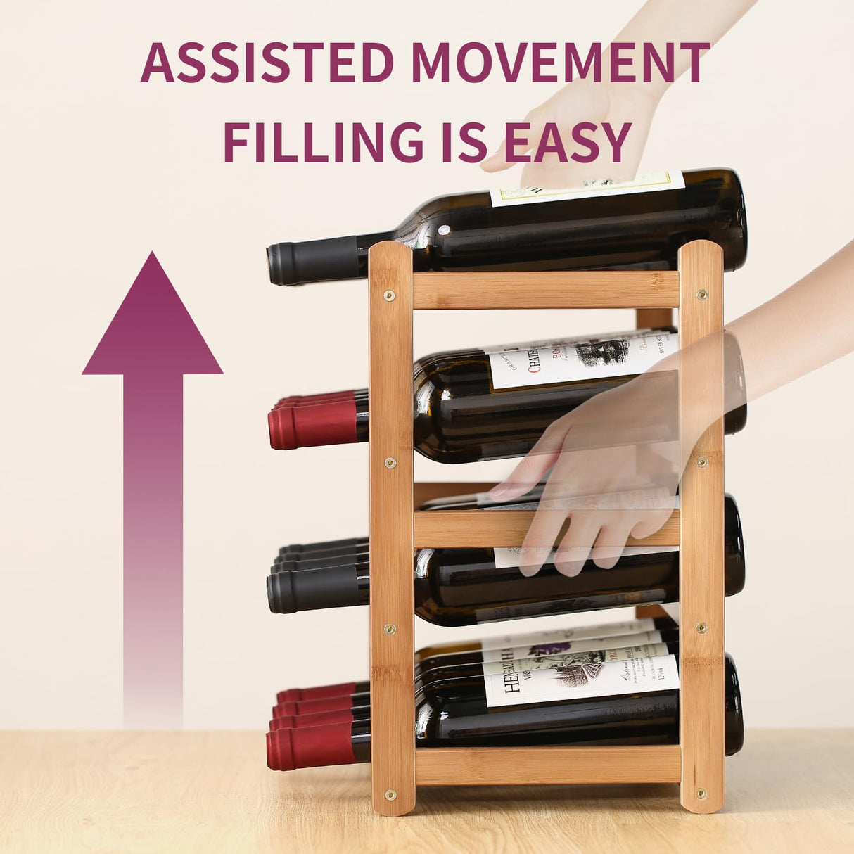 WUTALOTAT Wine Rack Storage,Bamboo Wine Racks Cabinet Shelf,4-Tier 16 Bottles Freestanding Wine Bottle Holder for Basement,Kitchen,Countertop WUTALOTAT
