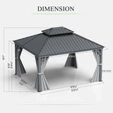 Domi 12'x14' Hardtop Gazebo Canopy,Outdoor Aluminum Gazebo with Galvanized Steel Double Roof,Permanent Gazebo with Drainage System,Curtain and Netting Included,Grey domi outdoor living