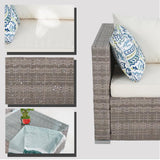 7 Pieces Outdoor Wicker Rattan Patio Furniture Sectional Set, Outdoor Furniture Sectional Sofa with Soft Cushion and Tempered Glass Table for Garden, Backyard, Balcony, Poolside, Grey and Beige BRRYIN