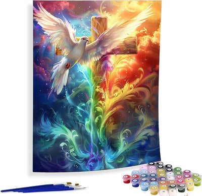 Diymood Paint by Numbers for Adults Cross, DIY Oil Painting Christ Acrylic Paint by Number Kits for Kids Adults Beginner for Home Wall Decor 16x20 inch