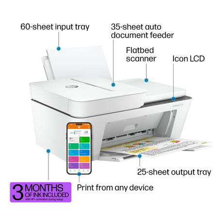 HP DeskJet 4255e Wireless All-in-One Color Inkjet Printer, Scanner, Copier, Best-for-Home, 3 Months of Ink Included (588S6A) HP