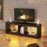 Bestier Modern TV Stand for 55 60 inch TV with LED Lights, High Gloss Entertainment Center TV Console Table with Storage Shelves for Living Room, Glossy Black Bestier