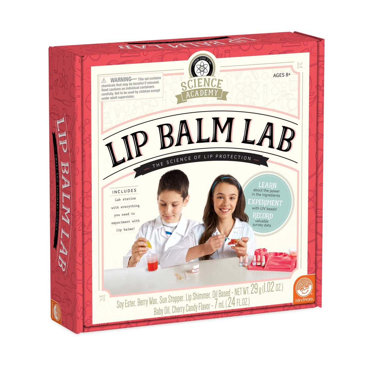 MindWare Science Academy Lip Balm Lab Kit | Includes 18pcs for DIY Lip Balms to Teach Kids & Teens Cosmetic Chemistry MindWare