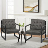 COLAMY Accent Chairs Set of 2, Modern Accent Arm Chairs for Living Room, Comfy Leather Armchairs with Metal Legs for Bedroom Reception Room, Grey COLAMY
