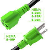 EVMaster 12AWG 15 Amp Household AC Plug to 20 Amp T Blade Adapter Cable, Nema 5-15P to 5-20R/6-15R/6-20R EV Charger Adapter Cord AC Power Adapter Cable, 4 in 1 AC Adapter, 2 Feet EVMaster