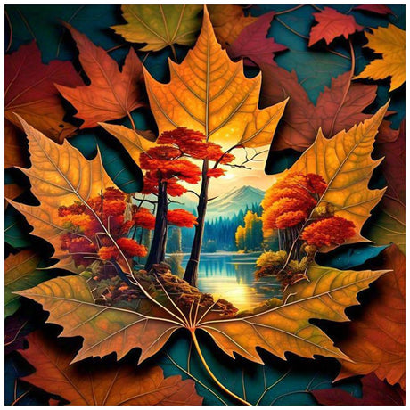 DIADAY Diamond Painting Kit, Fall Leaves Diamond Art Kits for Adults, 5D Full Drill Fall Landscape Diamond Painting, DIY Round Gem Craft Arts Home Wall Decor Gift 12 x 12 Inches DIADAY
