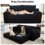 GNIXUU Corduroy Cloud Loveseat Sofa, 2 in 1 Convertible Black Boneless Sleeper Sofa with Fixed-Shape Frame, Comfy Folding Love Seat Couches for Living Room, Apartment, Small Spaces GNIXUU