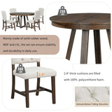 Merax, Walnut 5-Piece Retro Functional Set,Round Wood Table with a 16" W Leaf and 4 Upholstered Chairs for Dining Room Merax