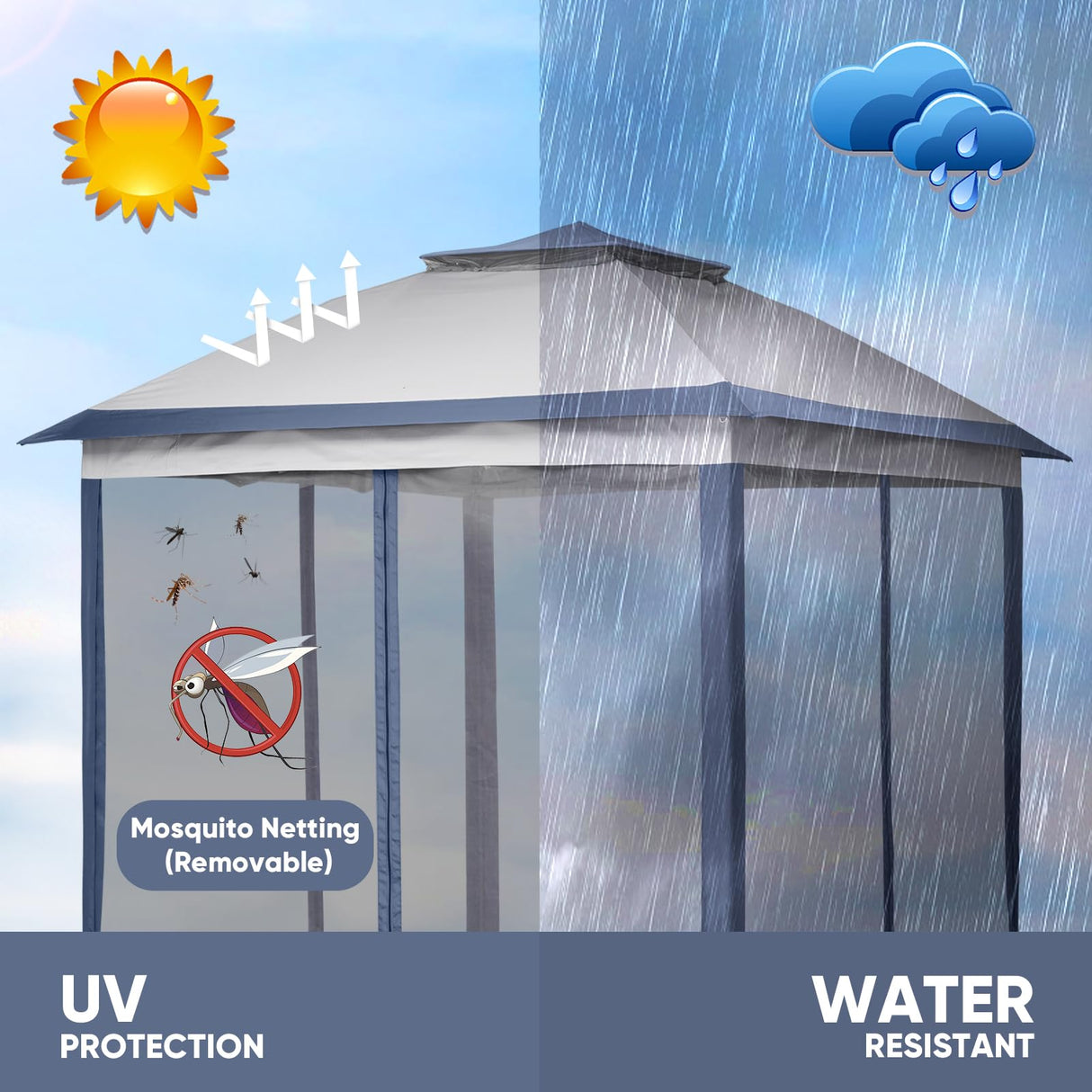 Wonlink 11x11 FT Gazebo Tent, Outdoor Tents for Parties with Mosquito Netting, Folding Heavy Duty Height Adjustable Canopy Tent for Patio Backyard Garden Wonlink