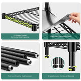 RackBro 48" W Storage Shelves 5-Tier Wire Shelving, 1875LBS Adjustable Metal Shelving with 5 Shelf Liners, Heavy Duty Steel Wire Rack for Garage Commercial Pantry Kitchen, 48" W x 18" D x 72" H, Black RackBro