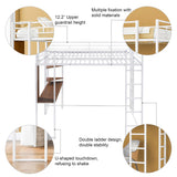 Merax Full Size Metal Loft Bed with 2 Shelves and one Desk,Full Loft Bed,Easy Assembly, No Box Spring Needed, White Merax