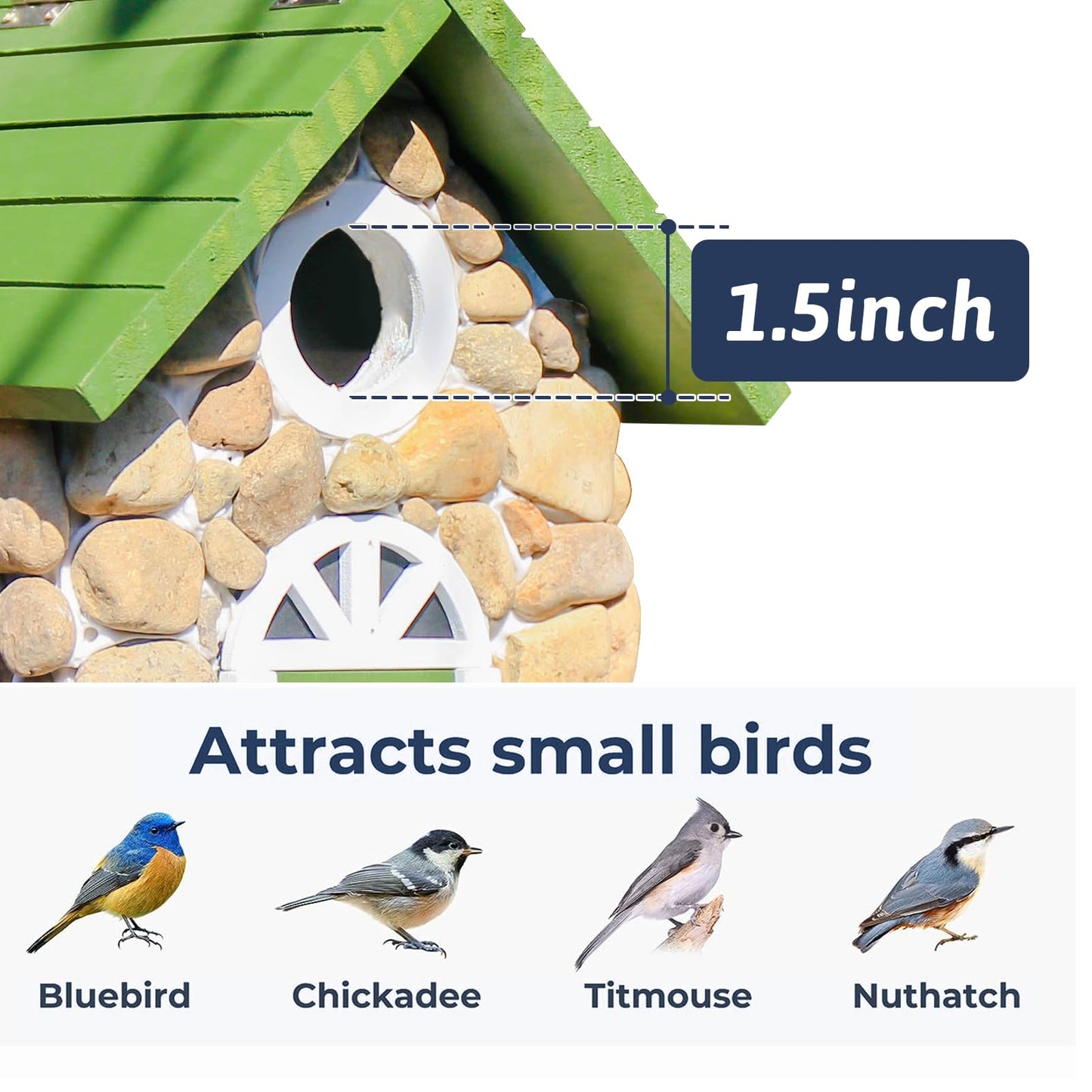 2 In1 Bluebird Bird House for Outside Clearance, Birdfeeder for Outdoor, Heavy Duty Stone Villa, Hanging Birdhouse Feeder for Outside, Stainless Steel, Garden Statue Solid Cedar Wood Longtime Lasting