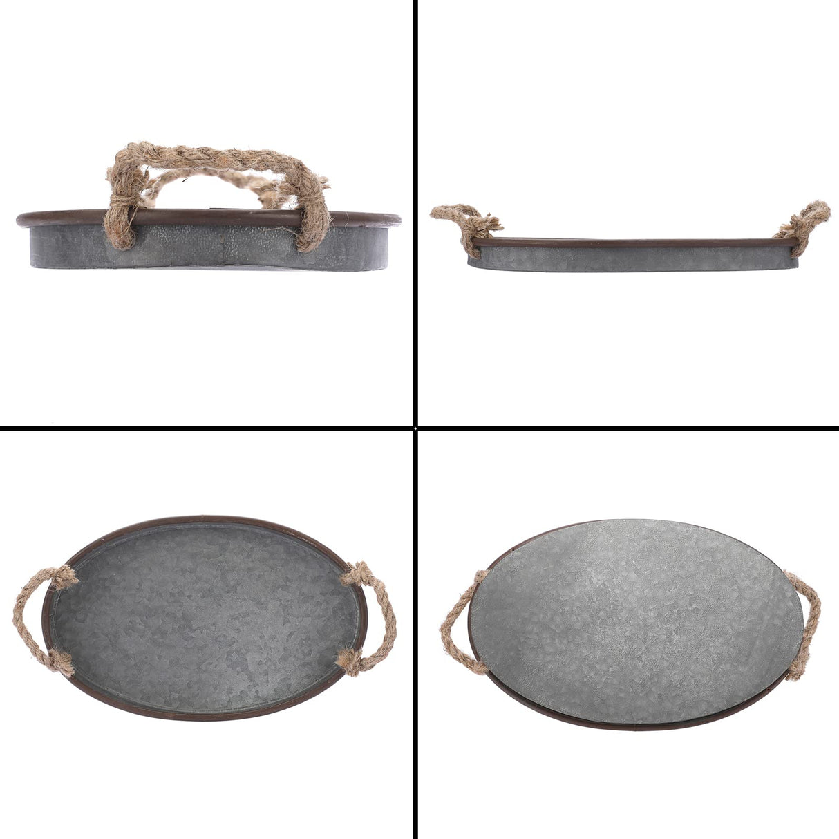 Hipiwe Galvanized Metal Iron Oval Tray with Rope Handle Farmhouse Serving Tray Rustic Industrial Decorative Centerpiece for Coffee Table Weddings and Parties Decor,Small Hipiwe