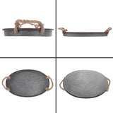 Hipiwe Galvanized Metal Iron Oval Tray with Rope Handle Farmhouse Serving Tray Rustic Industrial Decorative Centerpiece for Coffee Table Weddings and Parties Decor,Small Hipiwe