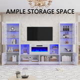 AMERLIFE Modern 3-Piece High Gloss Fireplace TV Stand & Bookcase Set in White AMERLIFE