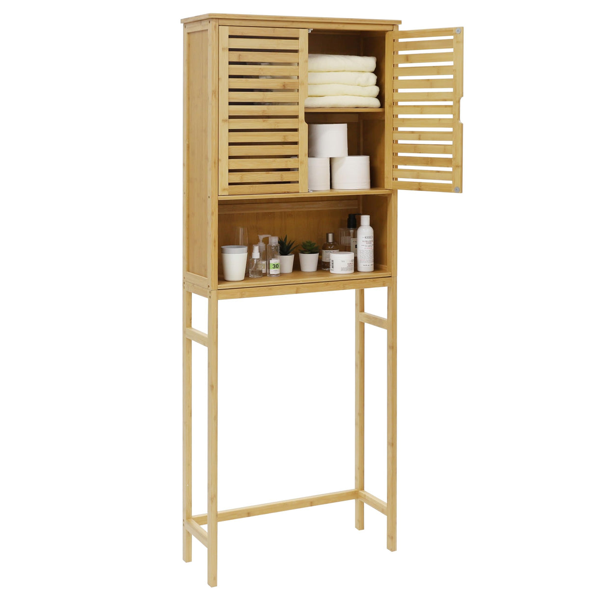 VEIKOU Natural Bamboo Over The Toilet Storage Cabinet with Removable Shelves VEIKOU