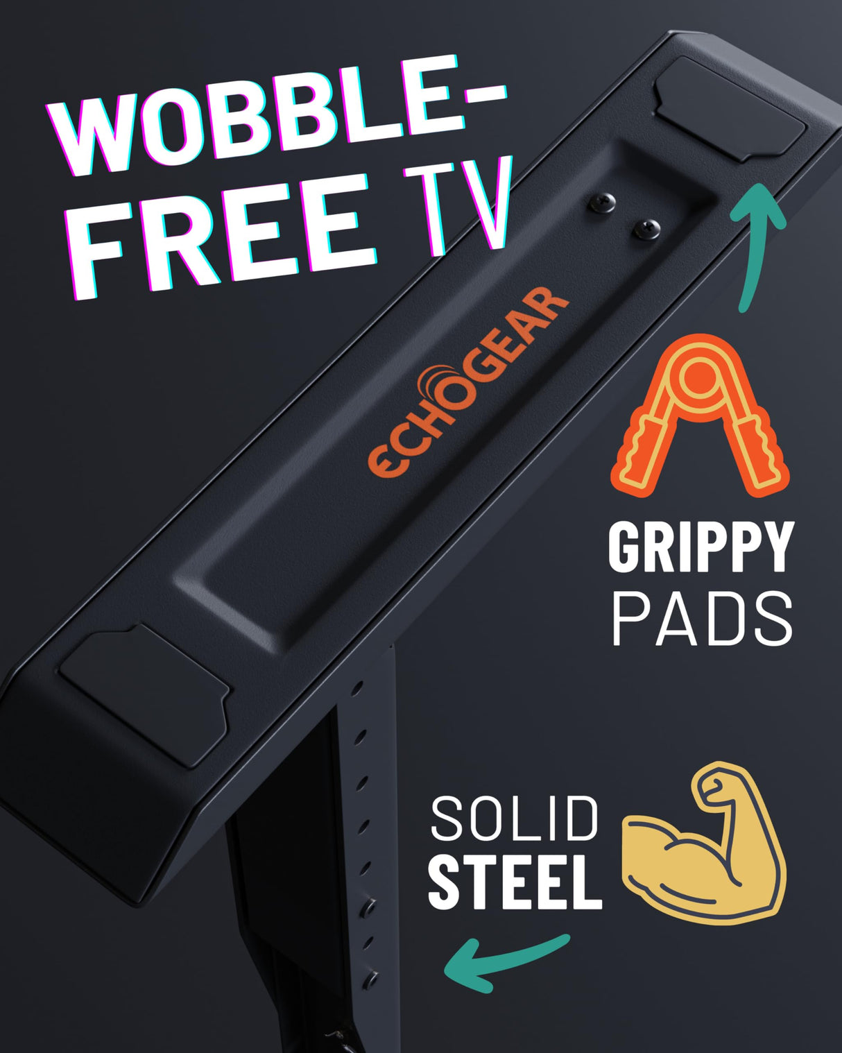 ECHOGEAR Universal Large TV Stand - Height Adjustable Base for TVs up to 77" - Wobble-Free Replacement Stand Works w/Any TV Including Vizio, TCL, Samsung & More - Flat Design Compatible w/Soundbars ECHOGEAR