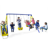 Sportspower Royal Fun Metal Swing Set: 2 Swings/Standing Swing, 2 Kid Roman Glider Swing & 5' Wavy Slide, EXCEEDS All ASTM Safety Standards *Bonus 4pc Anchor Kit* Sportspower