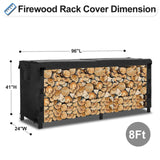 OutdoorLines Outdoor Firewood Rack Cover, Waterproof Wood Rack Covers, Firewood Log Storage Covering for Patio Logs Holder, 8FT Wood Holder Cover, Black, 420D Oxford Fabric (Only Cover, No Rack) OutdoorLines