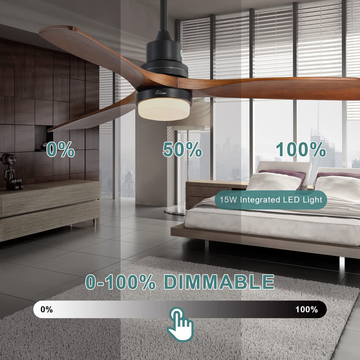 Sofucor 52 Inch Ceiling Fans with Lights and Remote Control, 3 Down Rods Outdoor Ceiling Fan with Light, Dimmable LED Light, Noiseless Motor & 3 Reversible Wood Blades Sofucor