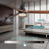 Sofucor 52 Inch Ceiling Fans with Lights and Remote Control, 3 Down Rods Outdoor Ceiling Fan with Light, Dimmable LED Light, Noiseless Motor & 3 Reversible Wood Blades Sofucor