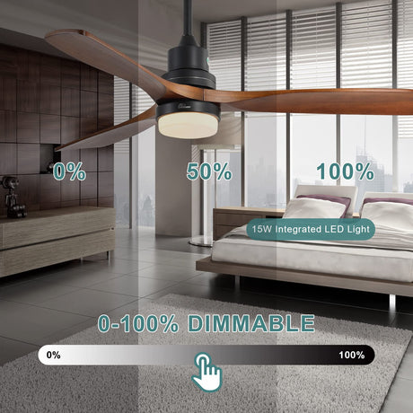 Sofucor 52 Inch Ceiling Fans with Lights and Remote Control, 3 Down Rods Outdoor Ceiling Fan with Light, Dimmable LED Light, Noiseless Motor & 3 Reversible Wood Blades Sofucor