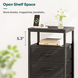 Huuger Nightstand with Charging Station, 27.6 Inch Side Table with Fabric Drawers, End Table Bedside Table with USB Ports and Outlets, Night Stand for Bedroom, Black Huuger