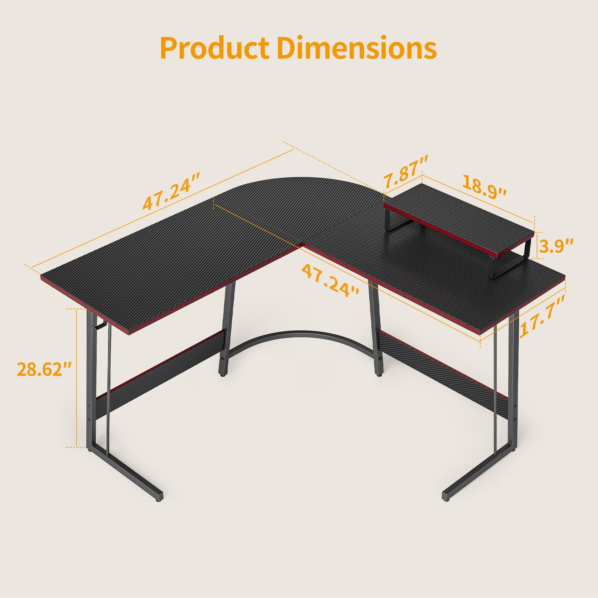 BANTI L Shaped Gaming Computer Office Desk, 47" Corner Desk with Monitor Stand for Home Office Study Writing Workstation, Black - WoodArtSupply