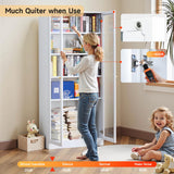 IRONMIX Modern Bookshelf with Doors and Shelves, 70.87" H Metal Bookshelf, Tall Bookcase, 5-Tier Curio Cabinet for Collectibles, White Storage Cabinet Display Case for Home Office, Living Room, School IRONMIX