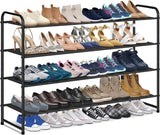 KIMBORA 4 Tier Long Shoe Rack for Closet Floor, Wide Shoe Shelf Storage Organizer 30-Pairs Stackable Sneaker Organizer for Closet, Bedroom (Black) KIMBORA