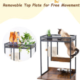 Cat Litter Box Enclosure with Shelve and Cat Scratching Pad, Hidden Litter Box Furniture Cat Cabinet with Cat Feeding Station, 48.4 Inch Wooden Cat Washroom Furniture Indoor Cat House FocusOnHome