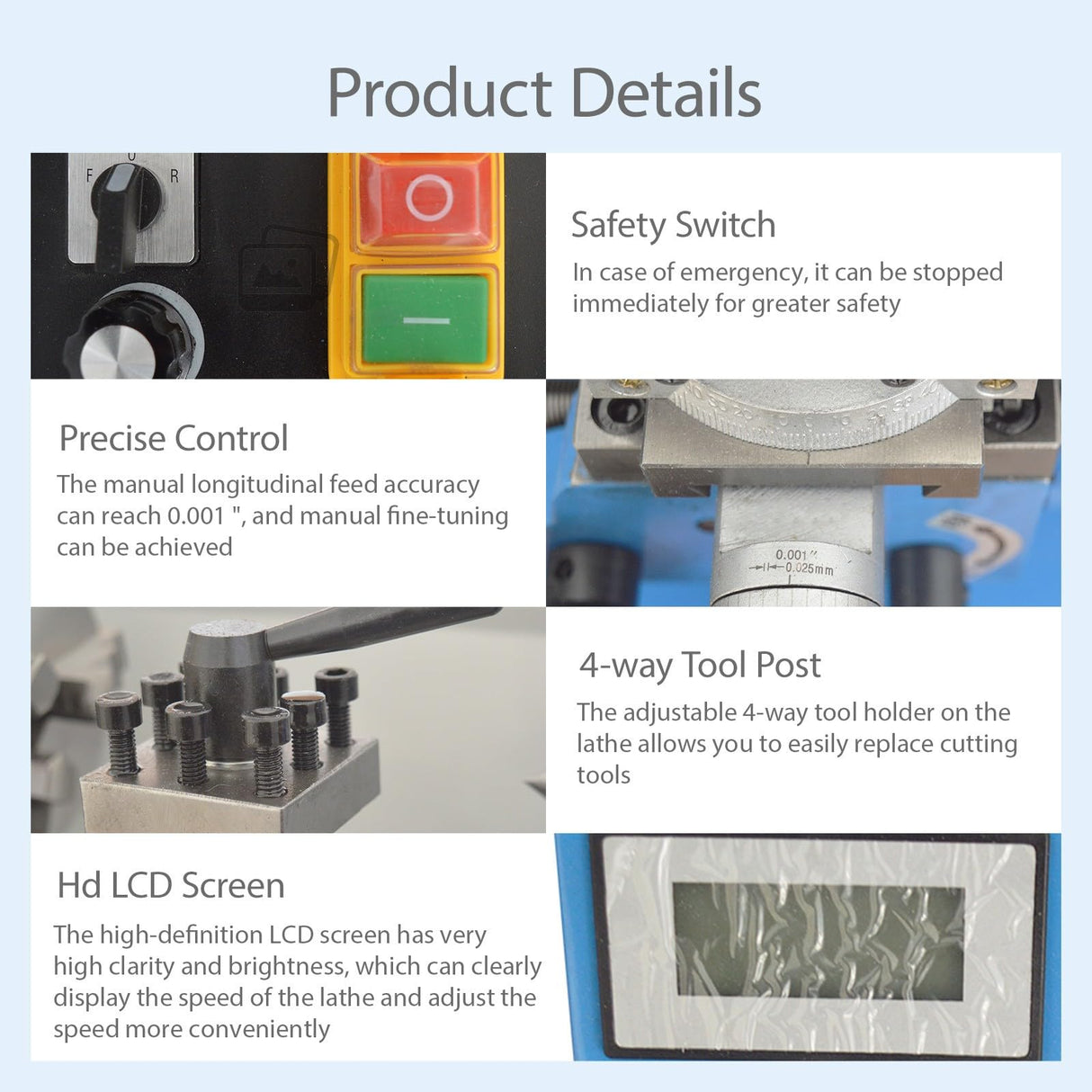 BEILOCKERY Mini Metal Lathe CJ0618 Metric Thread 750W Benchtop Precision Metal Wood Horizontal Lathe 0-2500rpm Variable Speed 7"*14" 110V for Teaching and Production BEILOCKERY