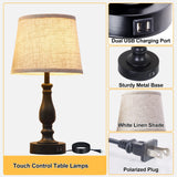 EJIAXIN Table Lamps Set of 2, Bedside Nightstand Lamps with USB Charging Ports, 3 Way Dimmable Touch with Linen Fabric Lampshade, Modern Small Lamp for Bedrooms, Living Room (Bulbs Included) EJIAXIN