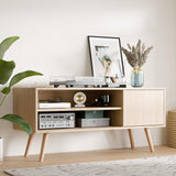 Cozy Castle TV Stand for 50 Inch TV, Mid Century Modern Entertainment Center with Storage Cabinet, TV Media Console with Charging Station for Living Room, Bedroom, Oak Cozy Castle