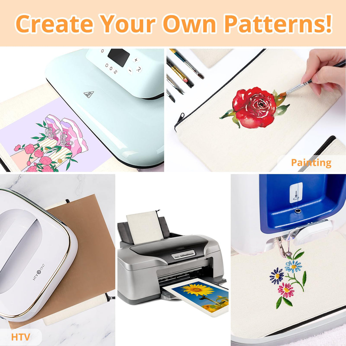 HTVRONT Blank Canvas Makeup Bags 10 Pack, Sublimation Blanks Cosmetic Bags, DIY Heat Transfer Canvas Pen Case Pencil Bags, Beige Multi-Purpose Travel Toiletry Zipper Bags (10pcs 8.3 × 5 Inch) HTVRONT