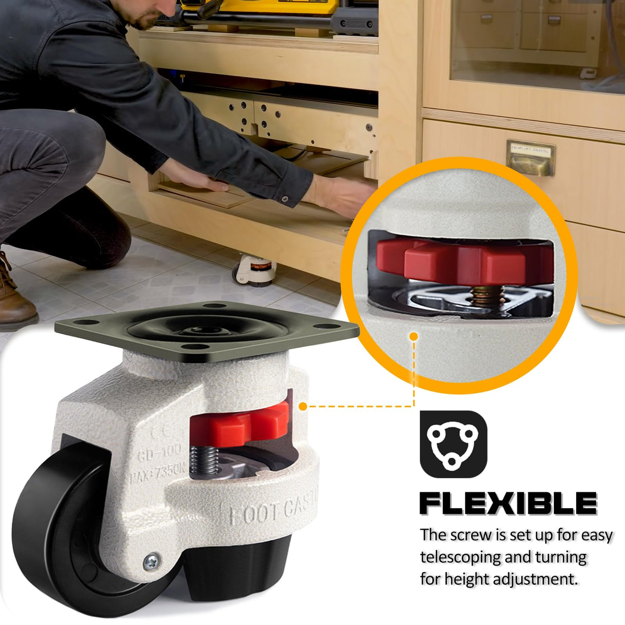 Leveling Casters Retractable Heavy Duty of 440 Lbs Set of 4,Height Adjustable Machine Leveling Feet Plate Castors for Workbench, Heavy Furniture,Machine Equipment(1.5 INCH) QIDSJCCBD