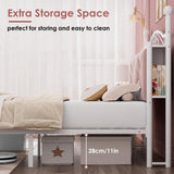 Queen Upholstered Canopy Bed Frame with 2 Drawers & Crystal Tufted Storage Headboard Two-Purpose Metal Platform Bed with 4 Removable Posts & Charging Station Pink Princess Bed, Curtain Not Included Keyluv