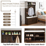 Betoko Hall Trees with Bench and Coat Racks, Farmhouse 71 Inch Entryway Bench with 2 Cabinet Doors, Wood Coat Tree Mudroom Storage Bench (Walnut) Betoko