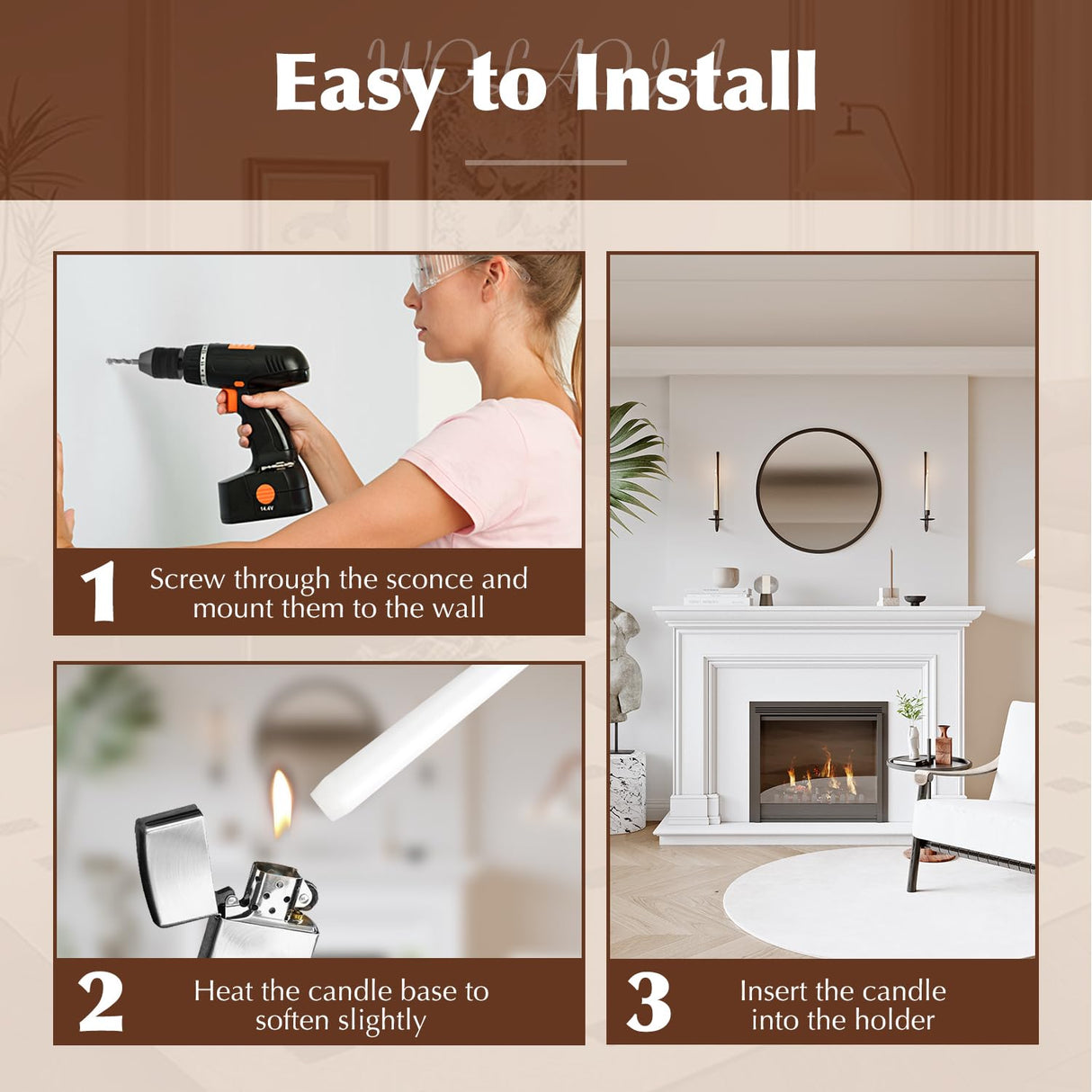 Metal Wall Candle Sconce Holder Set of 2 Wall Mount Candle Holder Pillar Holder Black Modern Wall Candle Sconces Hanging for Living Room Farmhouse Fireplace Wedding WOLAOJA