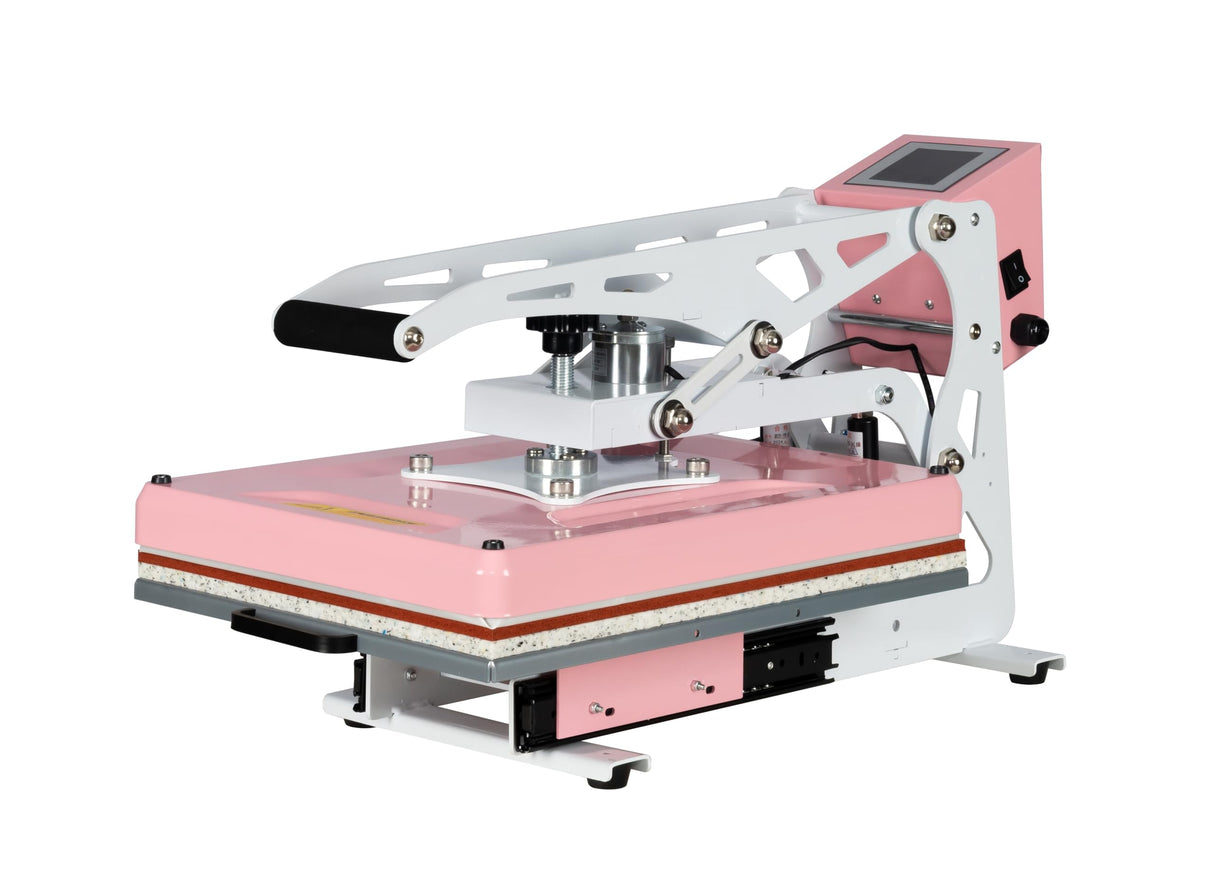 16x24 Semi-Automatic Heat Press Machine with Auto Open and Slide-Out Base (Pink+White, 13'' x 18'' (33 x 45cm)) ZJBFXY88